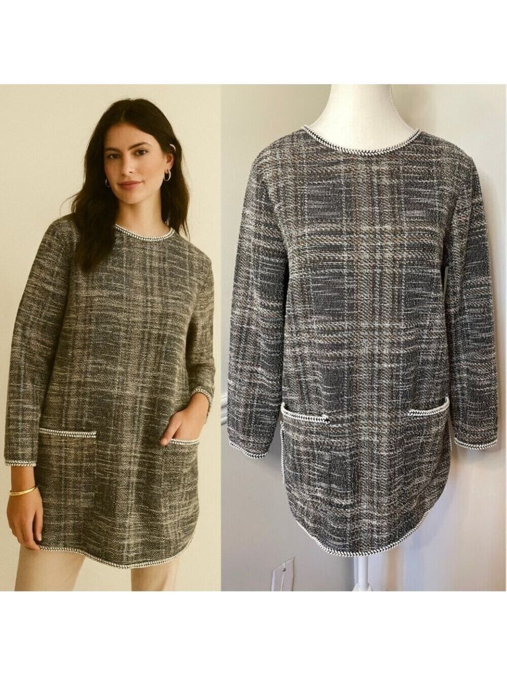 Max Studio Tweed Plaid Tunic Top S